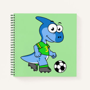 Cuaderno Ilustracion De Un Parasaurolophus Jugando Fútbol.