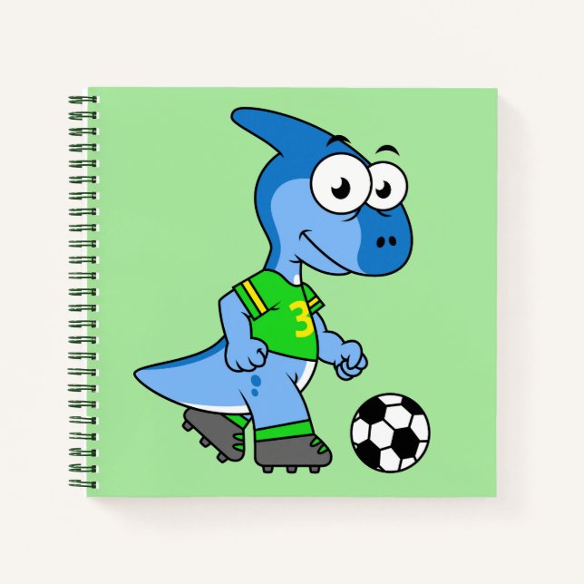Cuaderno Ilustracion De Un Parasaurolophus Jugando Fútbol. (Anverso)