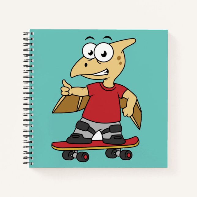 Cuaderno Ilustracion De Un Skateboarding De Pterosaur. (Anverso)