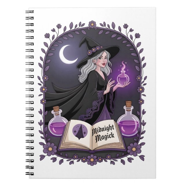 Cuaderno Ilustración de una joven bruja de Magia de Mediano (Frente)