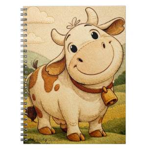 Cuaderno Ilustración de vaca sonriente linda granja rústica