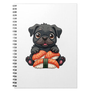 Cuaderno Ilustración de Vector de Cartoon de Sushi Pug Negr