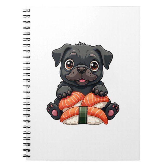Cuaderno Ilustración de Vector de Cartoon de Sushi Pug Negr (Frente)