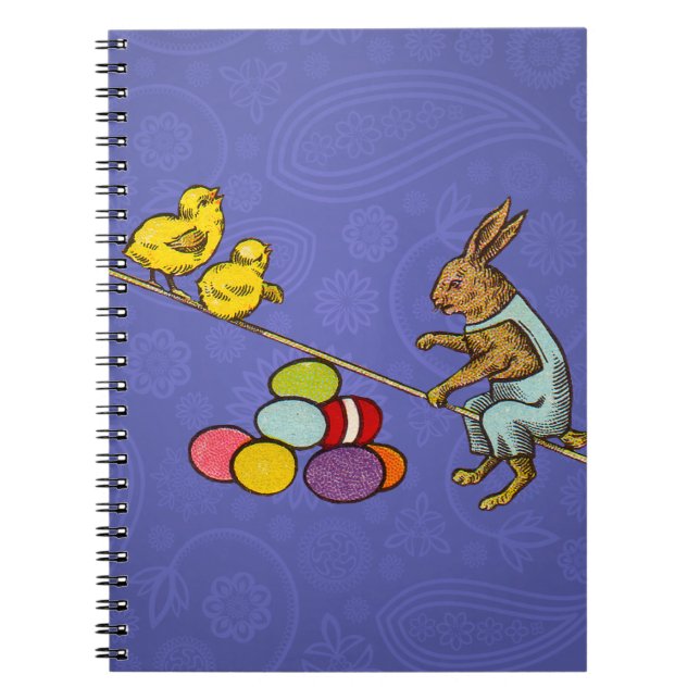 Cuaderno Ilustración del conejo de Pascua poniendo huevos (Frente)