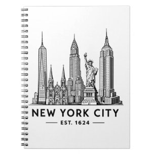 Cuaderno Ilustración del horizonte de NYC con la Estatua de