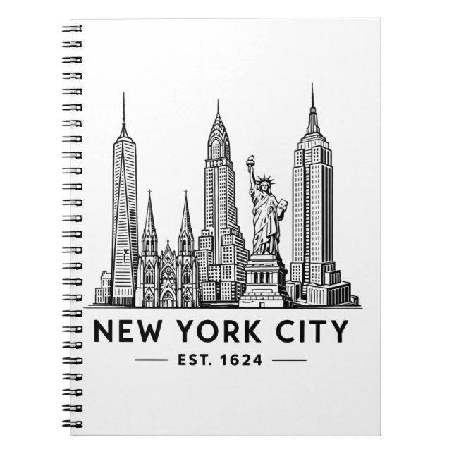 Cuaderno Ilustración del horizonte de NYC con la Estatua de (Frente)