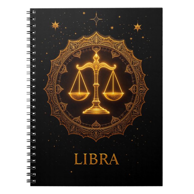Cuaderno Ilustración del signo zodiacal Libra dorada (Frente)