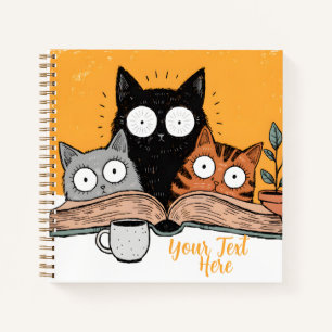 Cuaderno Ilustración divertida de gatos leyendo