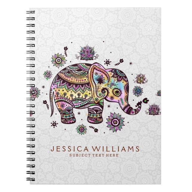 Cuaderno Ilustracion elefante de flores de colores suaves (Frente)