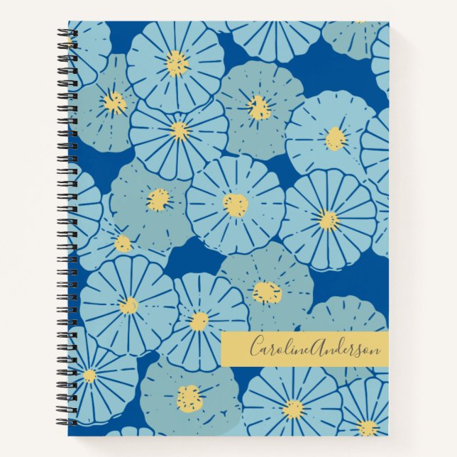 Cuaderno Ilustracion floral azul japonés personalizado (Anverso)