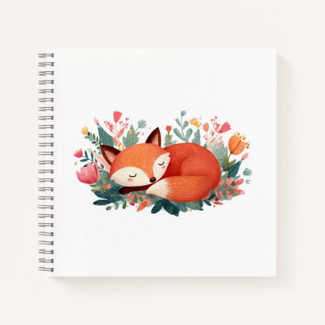 Cuaderno Ilustración floral de zorro dormido linda (Anverso)