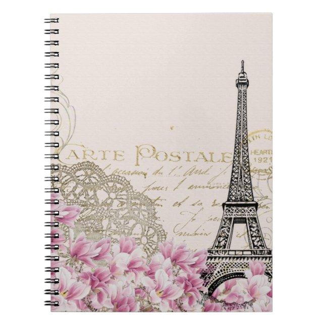 Cuaderno Ilustracion floral del arte de la torre Eiffel de (Frente)