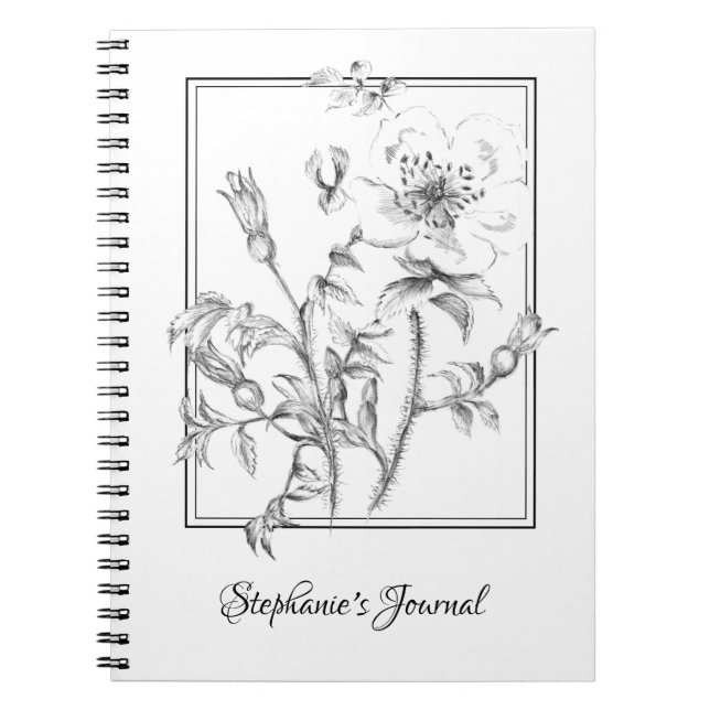 Cuaderno Ilustracion floral ventilado de mano con nombre (Frente)