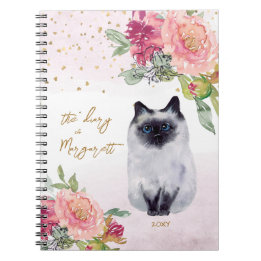Cuaderno Ilustracion gato siamés florió diario Chica