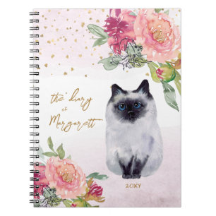 Cuaderno Ilustracion gato siamés florió diario Chica
