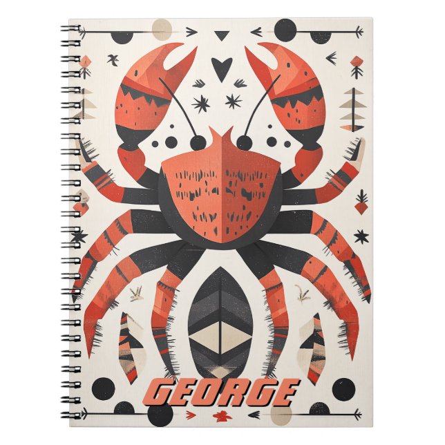 Cuaderno Ilustración Geométrica de Cangrejo Rojo (Frente)