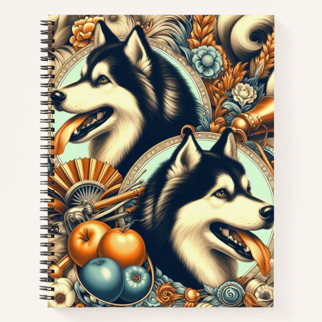 Cuaderno Ilustracion Husky retro siberiano (Anverso)