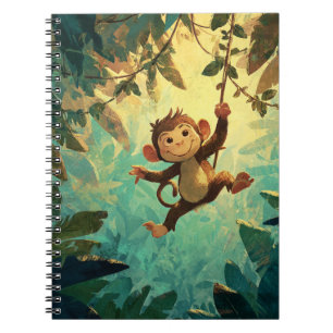 Cuaderno Ilustración juguetona de mono columpiándose en la
