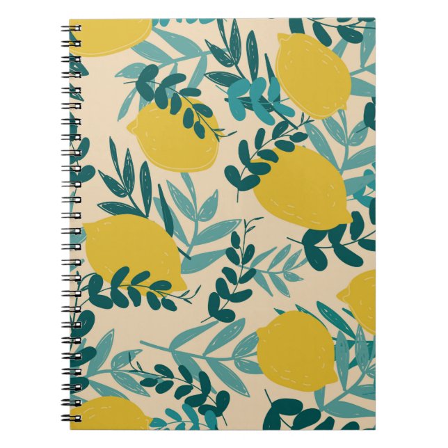 Cuaderno ilustracion. limones de fondo y hojas (Frente)