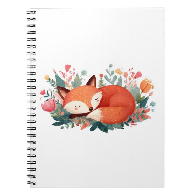 Cuaderno Ilustración linda de Zorro Durmiendo Floral (Frente)
