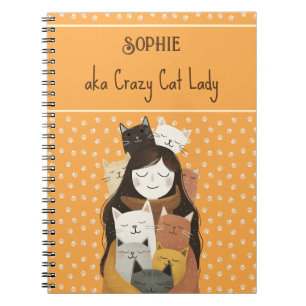 Cuaderno Ilustracion Loco de Dama de Gatos con nombre Funny