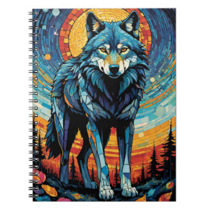 Cuaderno Ilustracion mosaico colorido del lobo majestuoso