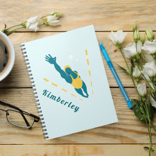 Cuaderno Ilustracion nadador Natación Nombre personalizado 