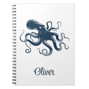 Cuaderno Ilustración náutica de pulpo azul marino