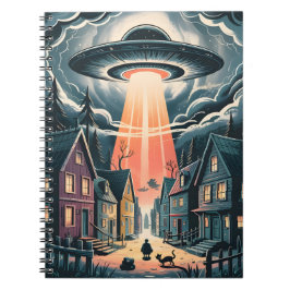 Cuaderno Ilustración nocturna de abducción OVNI en la calle