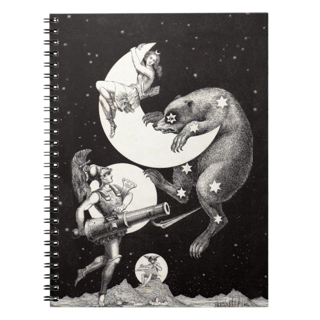 Cuaderno Ilustracion nocturno del cielo celeste de la luna (Frente)