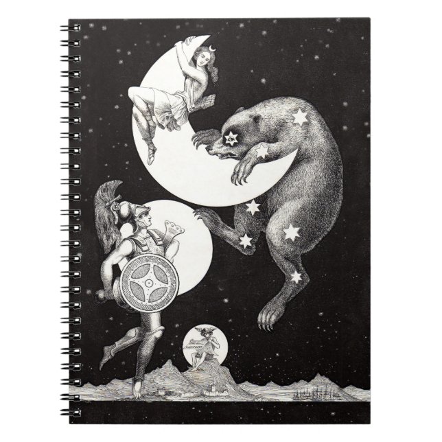 Cuaderno Ilustracion nocturno del cielo celeste de la luna (Frente)