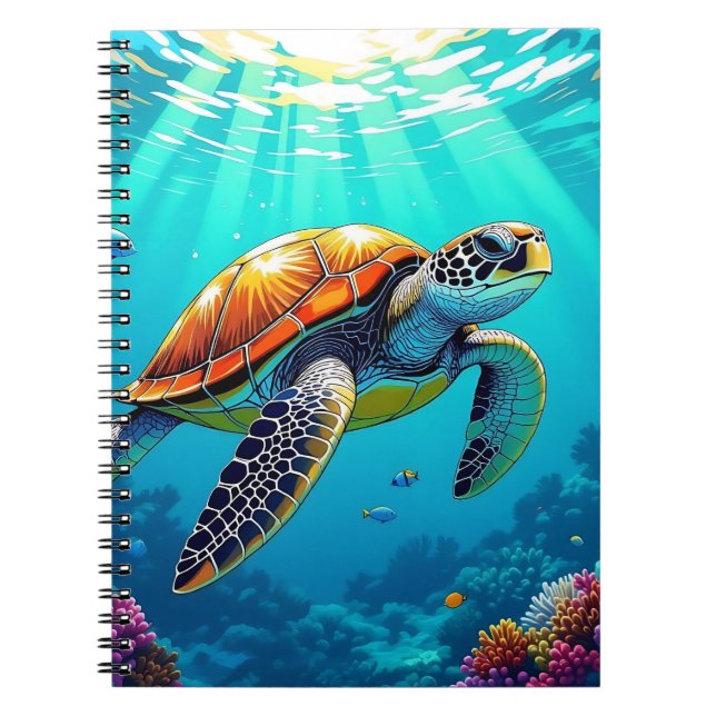 Cuaderno Ilustracion Océano vibrante de tortuga marina (Frente)