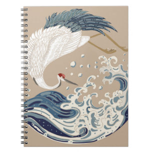 Cuaderno Ilustracion ondulado japonés y rana. Tradicional
