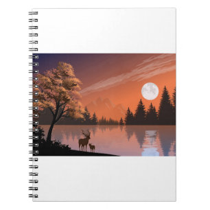 Cuaderno Ilustracion Paisaje Naturaleza Luna y ciervo