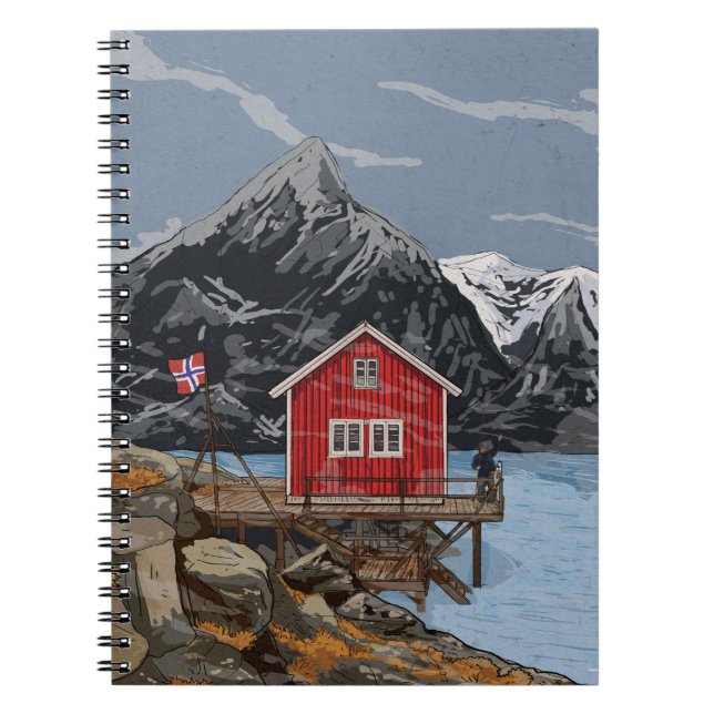 Cuaderno Ilustracion paisajístico Rorbu Lofoten Bergen (Frente)