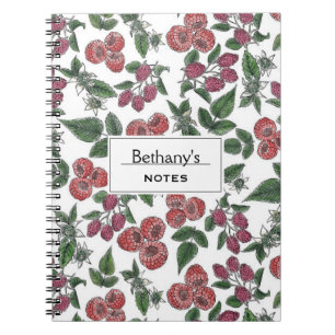 Cuaderno Ilustración Personalizada de Hojas de Frambuesa Vi