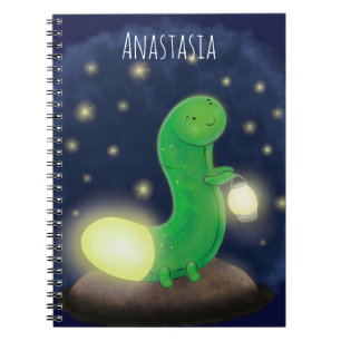 Cuaderno Ilustracion personalizado de gusano de brillo verd
