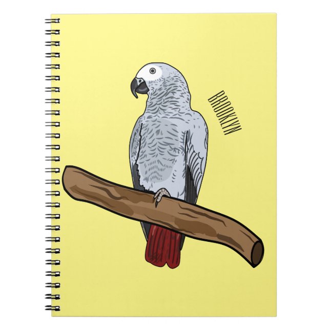 Cuaderno Ilustracion personalizado de loro gris africano (Frente)
