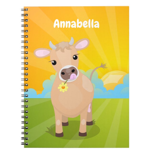 Cuaderno Ilustracion personalizado de vaca de jersey feliz (Frente)