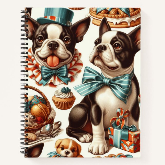 Cuaderno Ilustracion Retro Cute Boston Terrier (Anverso)