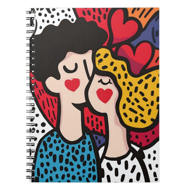 Cuaderno Ilustracion romántico de arte pop de una pareja am (Frente)
