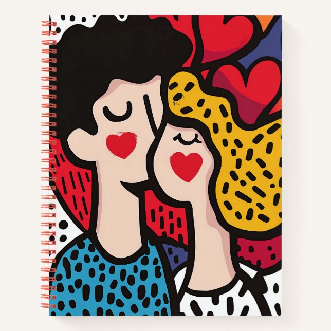 Cuaderno Ilustracion romántico de arte pop de una pareja am (Anverso)