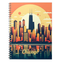 Ilustracion Skyline de Chicago en Naranja