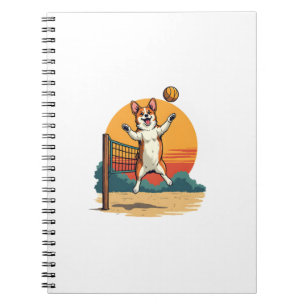 Cuaderno Ilustración vectorial de voleibol Corgi vintage pu