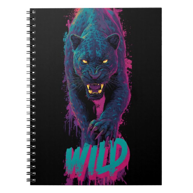 Cuaderno Ilustración vertical y agresiva de pantera negra (Frente)