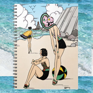 Cuaderno Ilustración Vintage Art Deco de la Playa de los Añ
