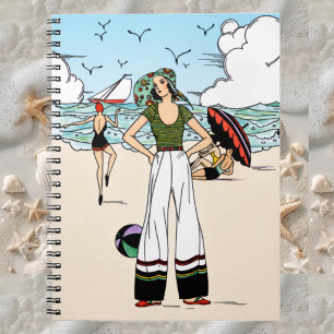 Cuaderno Ilustración Vintage Art Deco de la Playa de los Añ