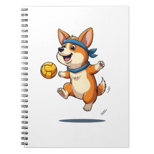 Cuaderno Ilustración Vintage Corgi Voleibol Perro Atlético