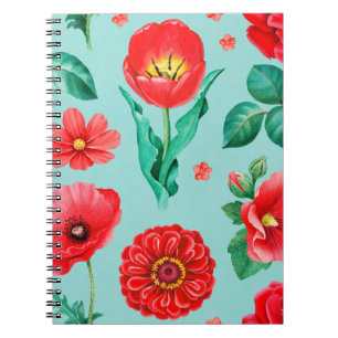 Cuaderno Ilustraciones acuarelas de flores rojas. Sin incon