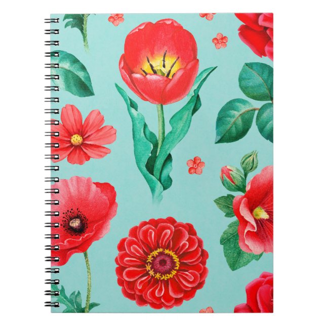 Cuaderno Ilustraciones acuarelas de flores rojas. Sin incon (Frente)